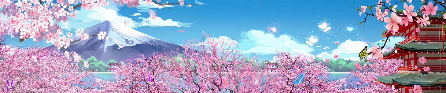 富士山樱花 唯美花瓣粒子 春天景色
