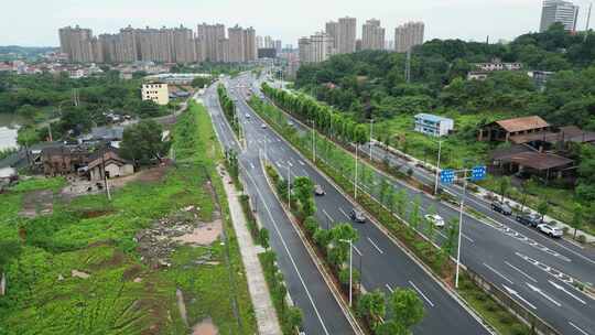 航拍衡阳城市道路衡州大道高空