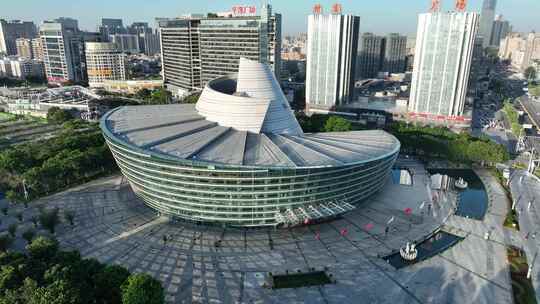 东莞玉兰大剧院航拍城市建筑风光