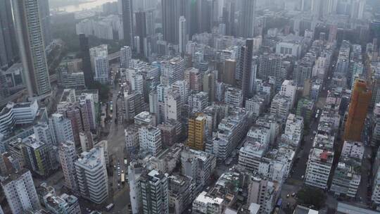 香港市中心老街区全景航拍4k