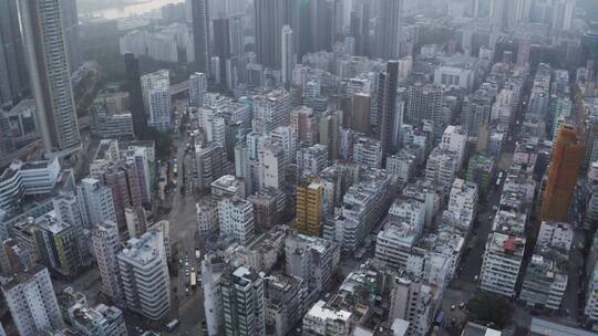 香港市中心老街区全景航拍4k视频素材模板下载