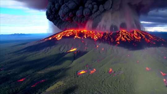 火山喷发空中俯瞰景象