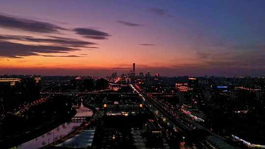 北京国贸CBD城市建筑群傍晚全景