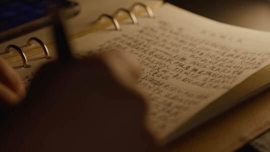 夜晚写日记 写钢笔字 晚间复习 深夜学习