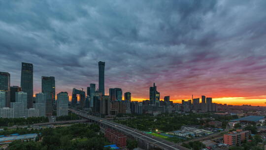 北京国贸CBD俯拍 夕阳 日出 火烧云 延时视频素材模板下载