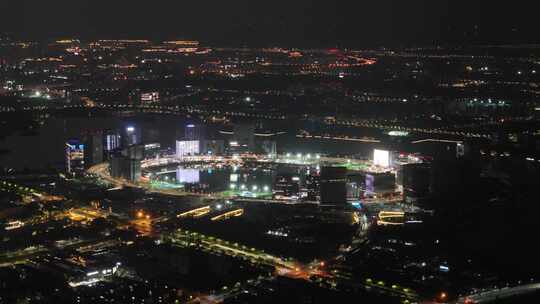 夜景郑州金融岛高楼建筑亮化前飞