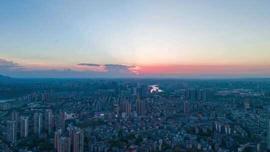 四川泸州夕阳晚霞航拍延时