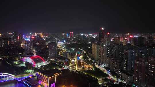 航拍甘肃兰州黄河两岸夜景