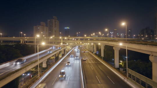 上海延安立交车流航拍夜景