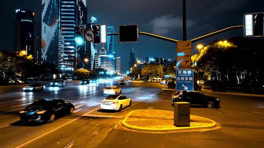 上海浦东世纪大道夜景航拍