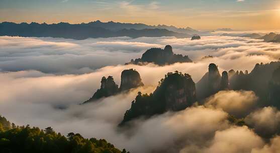 张家界山峰云海山脉日出风景云雾大自然奇峰