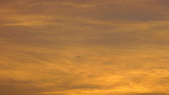 黄昏天空远处一只飞机飞过视频素材模板下载