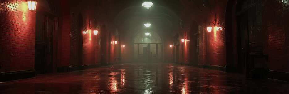 红砖墙昏暗走廊场景