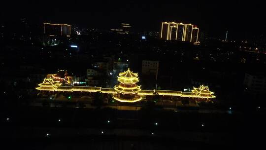 航拍湖南益阳文昌阁夜景