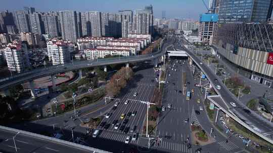 南京建邺内环南线道路交通航拍视频素材模板下载