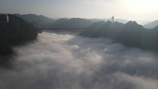 旅游景区湖南湘西矮寨大桥日出云海视频素材模板下载