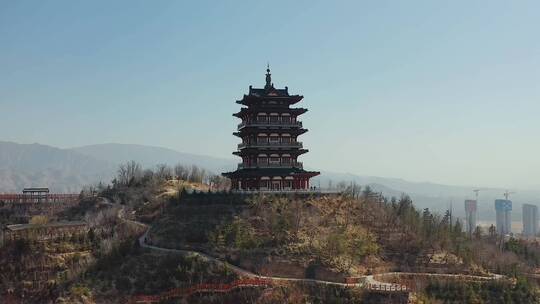 青海省海东市乐都航拍夜景古建筑