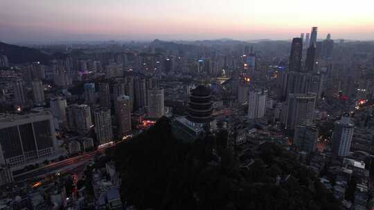 贵阳东山寺晚霞夜幕降临航拍