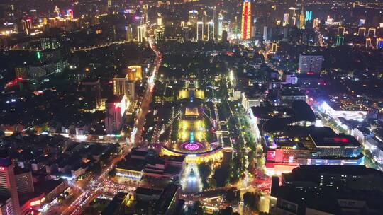 济南泉城广场夜景航拍延时