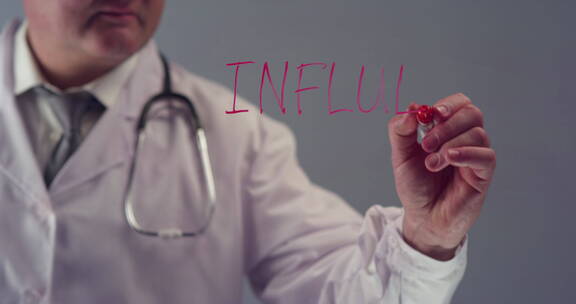 医生手写流感这个英文单词