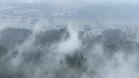 梧州白云山上西江明珠塔拍摄山顶云雾风景