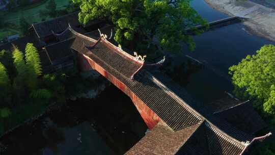 浙江省温州市泰顺廊桥晨曦航拍视频素材模板下载