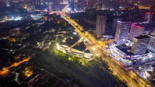 成都自然博物馆夜景航拍移动延时摄影视频素材模板下载