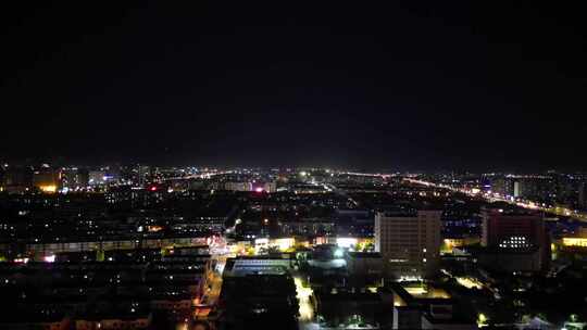 航拍山东东营城市夜景