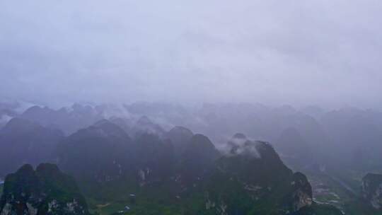 雨中航拍云雾缭绕群山山区山脉山川山峰