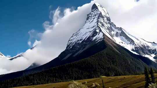 雪山自然风光全景 雪山高原云层云雾