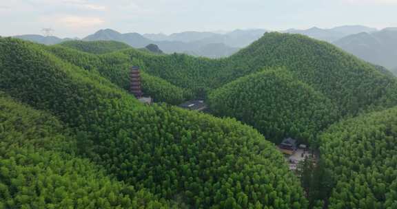 浙江省杭州市余杭区百丈镇釜托寺晨曦航拍