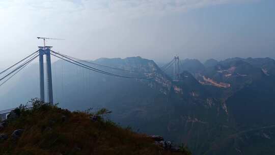 贵州花江峡谷大桥建设航拍