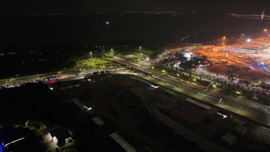 深圳南山区东滨沙河西立交桥航拍夜晚夜景车