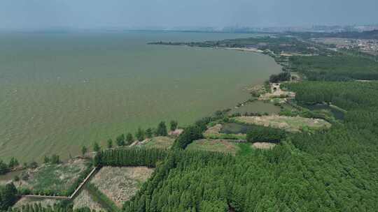 云南昆明滇池捞鱼河湿地公园航拍自然景观