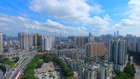 广州海珠城市立交大路车流蓝天白云延时摄影