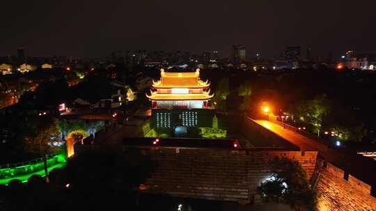 航拍苏州盘门景区中秋灯会夜景