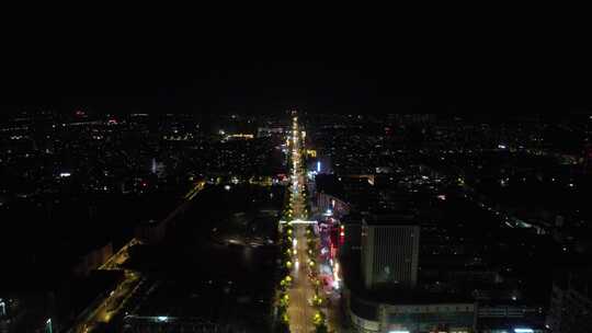 山东聊城城市夜景大景交通航拍