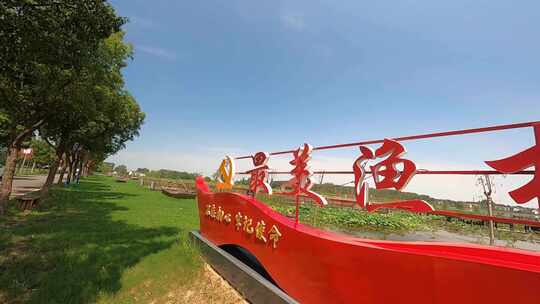 穿越机航拍扬州沿湖村荷花桥模范乡村视频素材模板下载