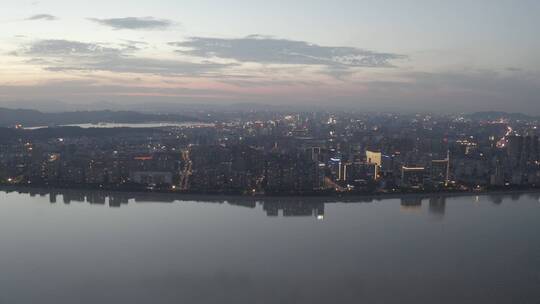 杭州钱塘江全景黄昏傍晚城市