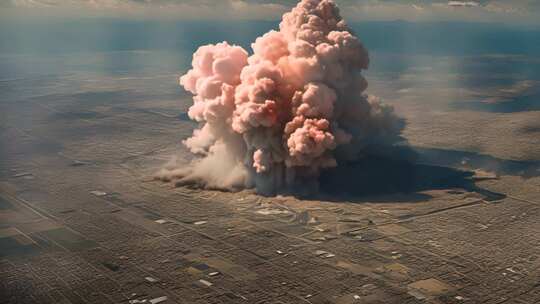 空中视角爆炸烟雾画面