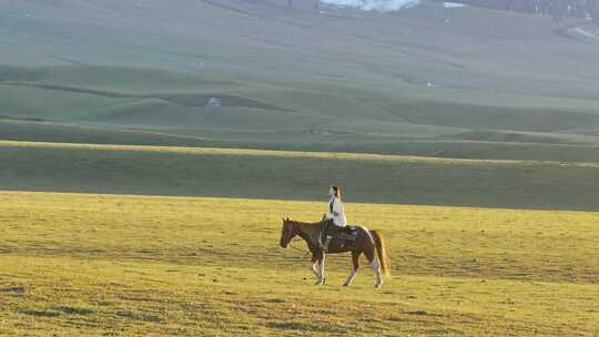 那拉提草原上骑马的少女