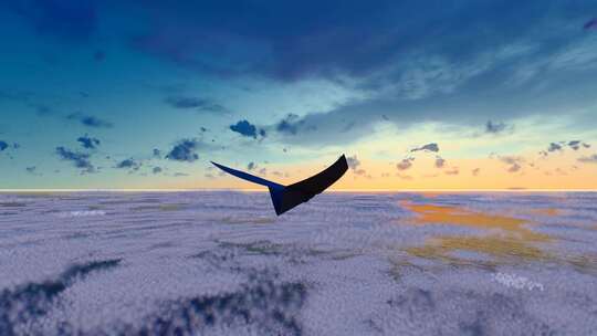 纸飞机迎着太阳飞越云层