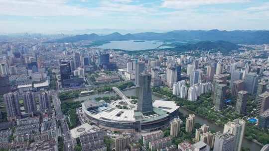 航拍杭州城市带西湖全景