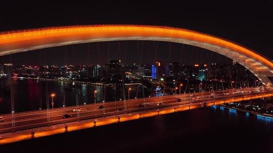 上海卢浦大桥夜景空镜视频素材模板下载