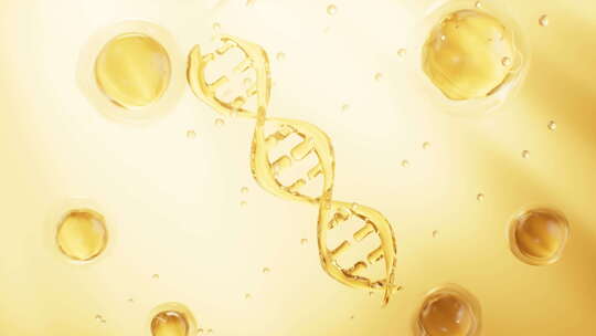 旋转的金色DNA 和细胞结构生物概念视频