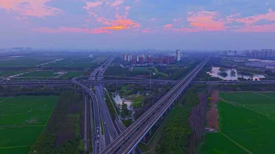 高铁车流车水马龙日落延时视频素材模板下载