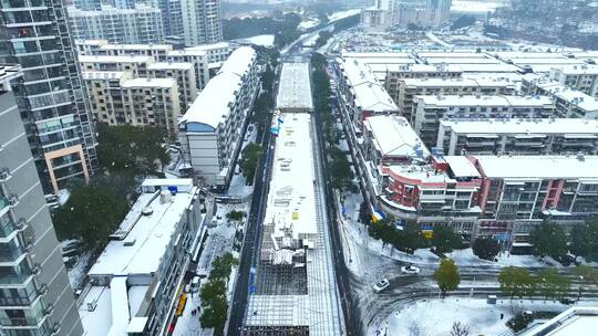 航拍城市下雪街道雪景视频素材模板下载