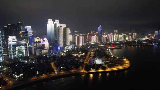 山东青岛浮山湾城市天际线夜景风光航拍