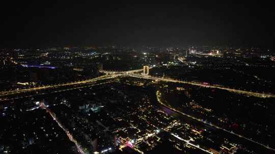 江苏南京城市夜景灯光秦淮河夜景航拍视频素材模板下载