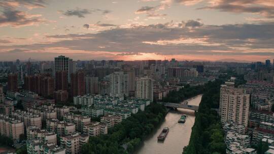 浙江杭州拱墅区武林门大运河夕阳空镜